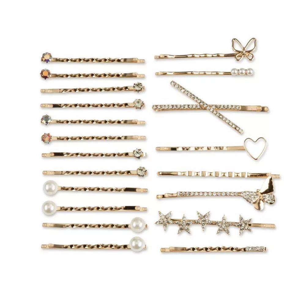 scünci Rhinestone and Pearl Embellished Metal Bobby Pins - Gold, 20 count-043194602704-LR-350140-2-LR eShop