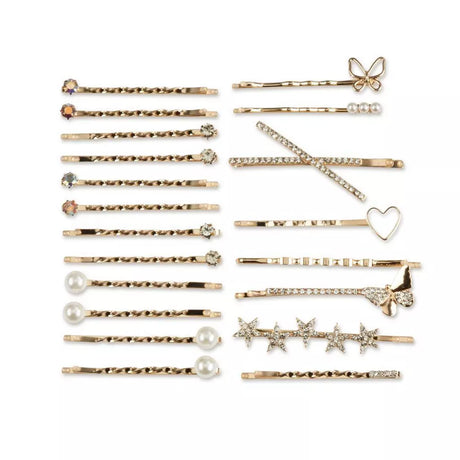 scünci Rhinestone and Pearl Embellished Metal Bobby Pins - Gold, 20 count-043194602704-LR-350140-2-LR eShop