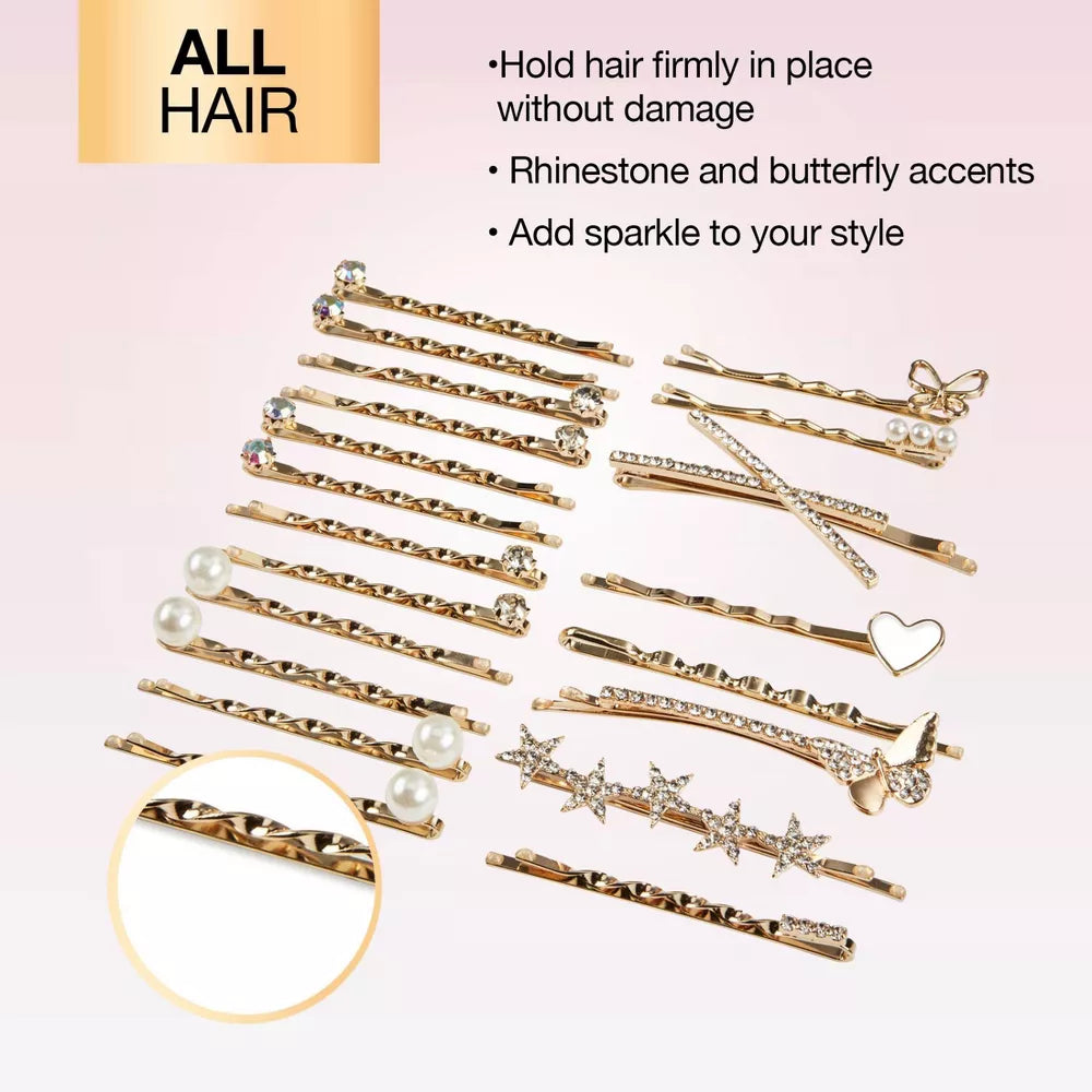 scünci Rhinestone and Pearl Embellished Metal Bobby Pins - Gold, 20 count-043194602704-LR-350140-5-LR eShop