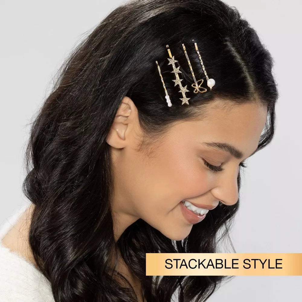 scünci Rhinestone and Pearl Embellished Metal Bobby Pins - Gold, 20 count-043194602704-LR-350140-6-LR eShop