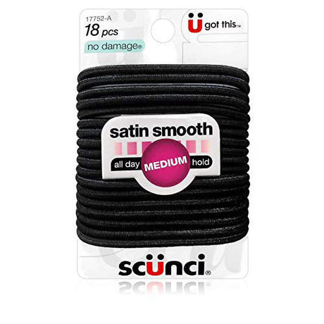 scünci Satin Smooth No-Damage Hair Elastics - Black, 18 count-043194177523-LR-184252-1-LR eShop
