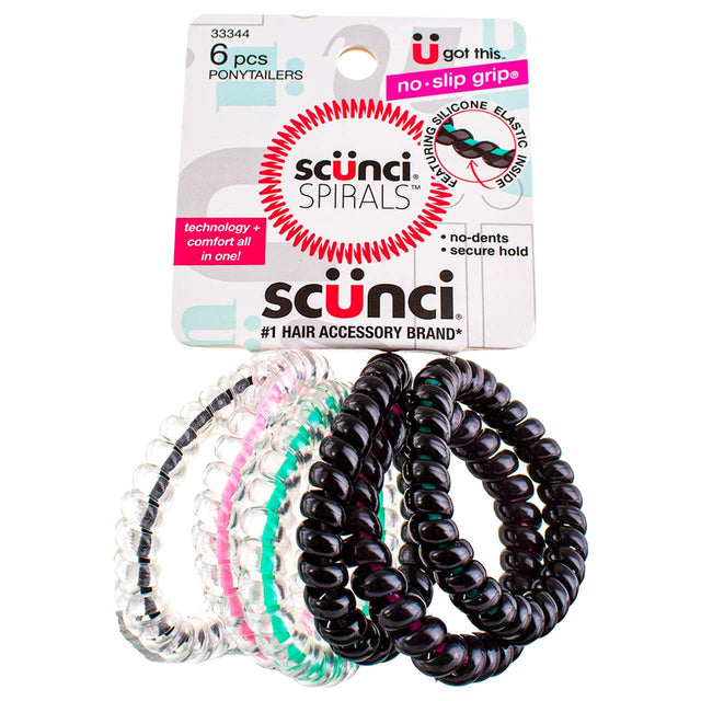 scünci Spirals No Slip Grip Ponytailers, 6 count-043194333448-LR-331140-1-LR eShop