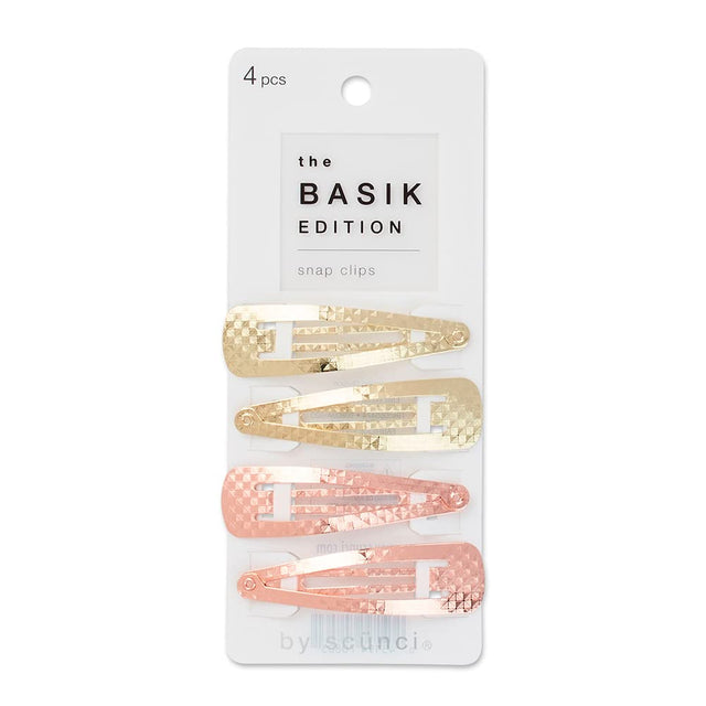 scünci The Basik Edition Textured Snap Clips - Gold and Rose Gold, 4 count-043194708031-LR-339175-1-LR eShop