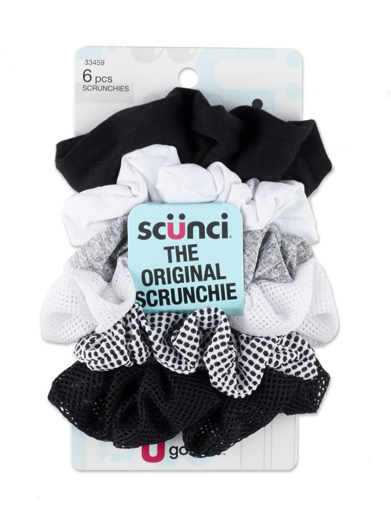 scünci The Original Scrunchie Mixed Texture Twisters - Black White and Gray, 6 count-043194334599-LR-335053-1-LR eShop