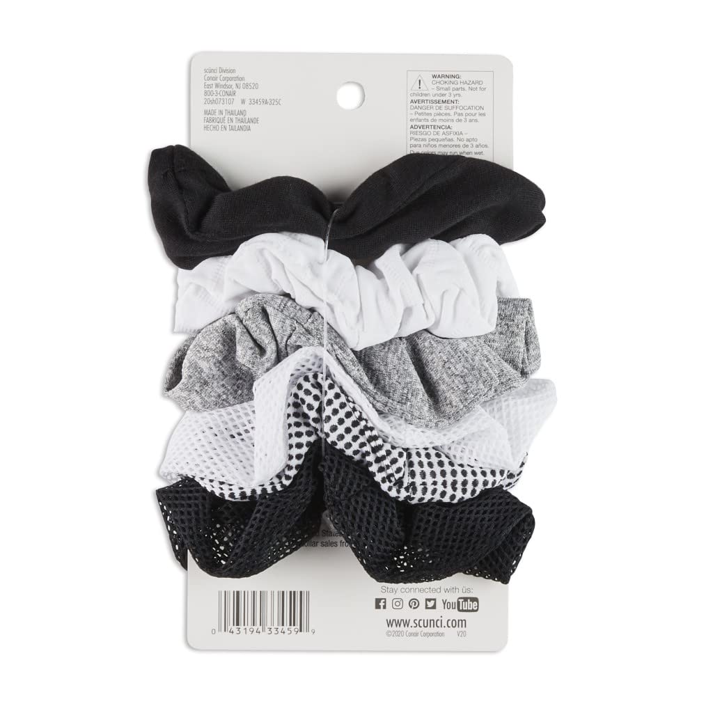 scünci The Original Scrunchie Mixed Texture Twisters - Black White and Gray, 6 count-043194334599-LR-335053-2-LR eShop