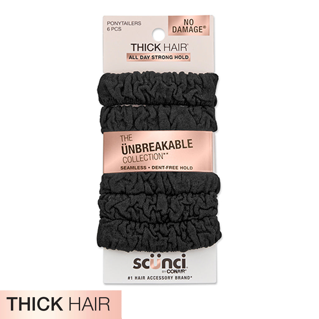 scünci The Unbreakable Collection Thick Comfy Hair Ties - Black, 6 count-043194103157-LR-354161-1-LR eShop