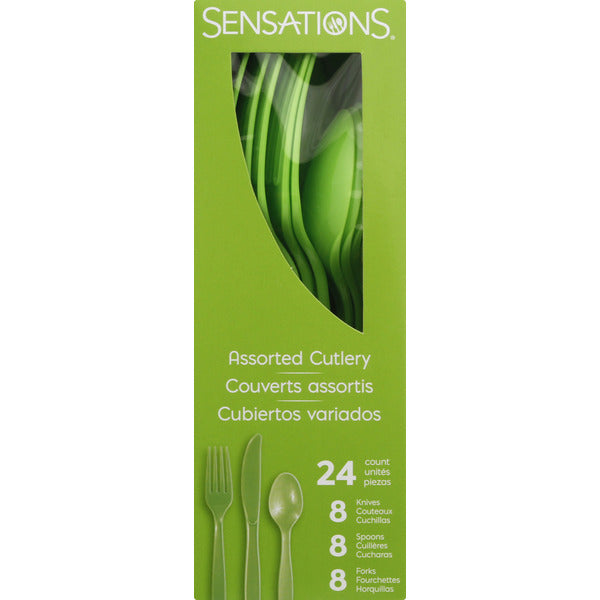 SENSATIONS Assorted Plastic Cutlery - Fresh Green, 24 count-092352988457-LR-354363-1-LR eShop