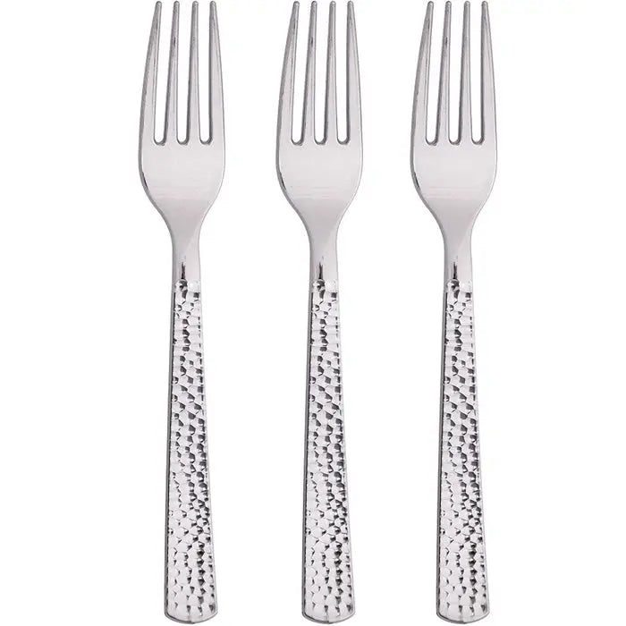 SENSATIONS Plastic Forks - Hammered Metallic Silver, 24 count-092352989027-LR-354390-2-LR eShop