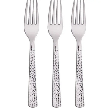 SENSATIONS Plastic Forks - Hammered Metallic Silver, 24 count-092352989027-LR-354390-2-LR eShop