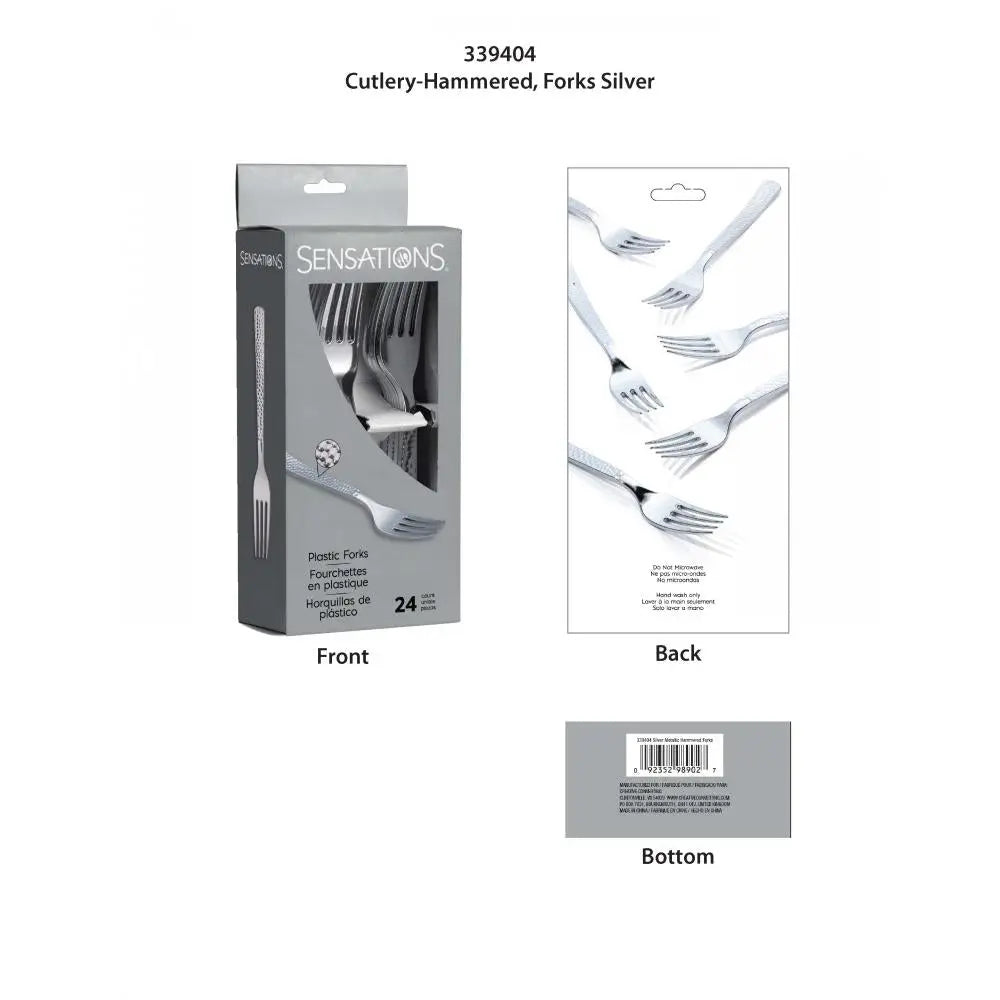 SENSATIONS Plastic Forks - Hammered Metallic Silver, 24 count-092352989027-LR-354390-3-LR eShop