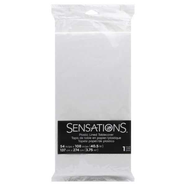 SENSATIONS Plastic Lined Tablecover - White, 54" x 108"-092352988884-LR-354383-1-LR eShop