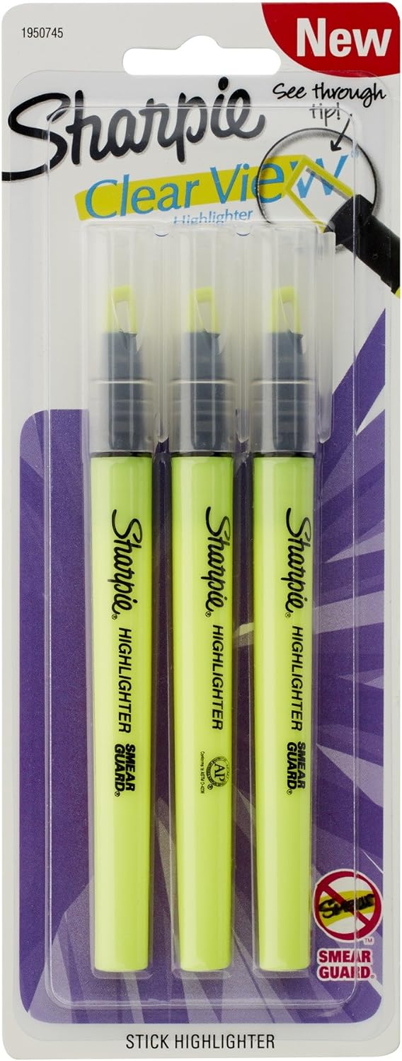 Sharpie Clear View Highlighter Stick - Yellow, 3 count-071641097964-LR-349215-1-LR eShop