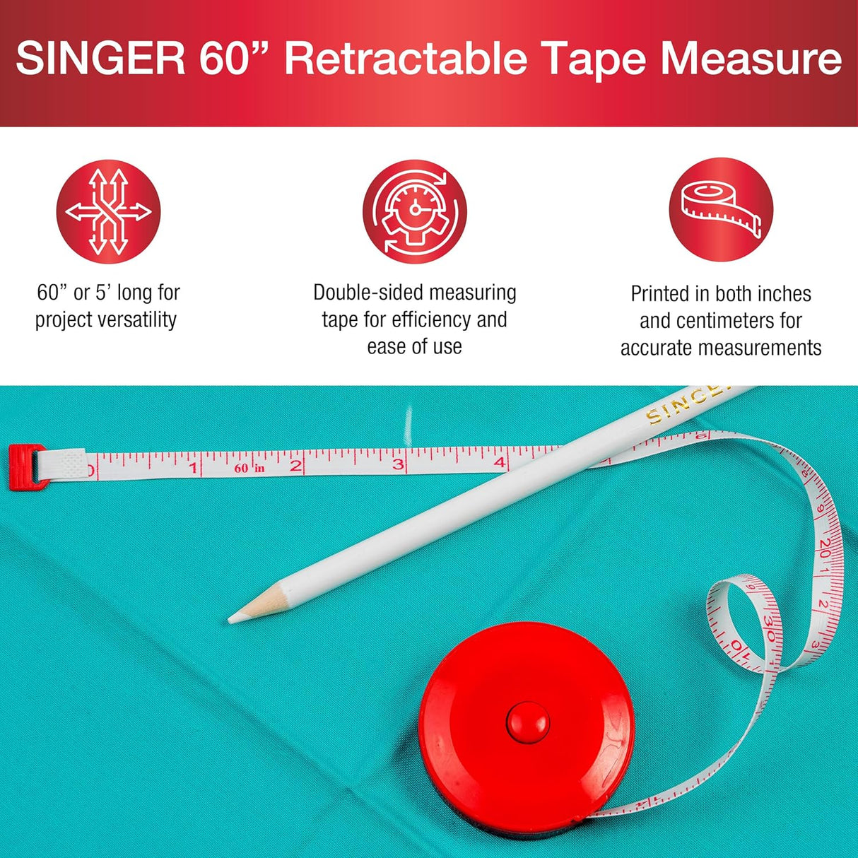 SINGER 60-Inch Retractable Tape Measure with Compact Red Case-07569100212-LR-142934-5-LR eShop