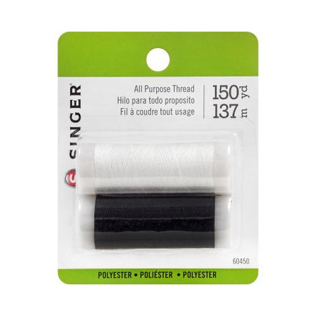 SINGER All-Purpose Sewing Thread, Black & White, 150 yards each, 100% Polyester-075691604509-LR-317299-1-LR eShop