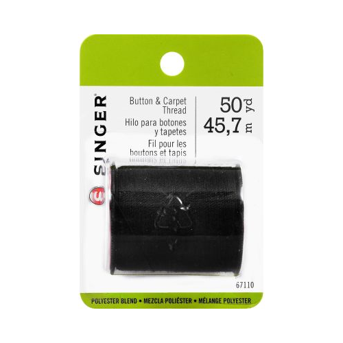 SINGER Heavy-Duty Button & Carpet Thread, Black, 50 yards, 70% Polyester/30% Cotton-075691671105-LR-81307-1-LR eShop