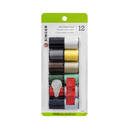 SINGER Mini Hand Sewing Polyester Thread Spools, Set of 12, Assorted Colors, 25 yards each-075691606428-LR-81323-1-LR eShop