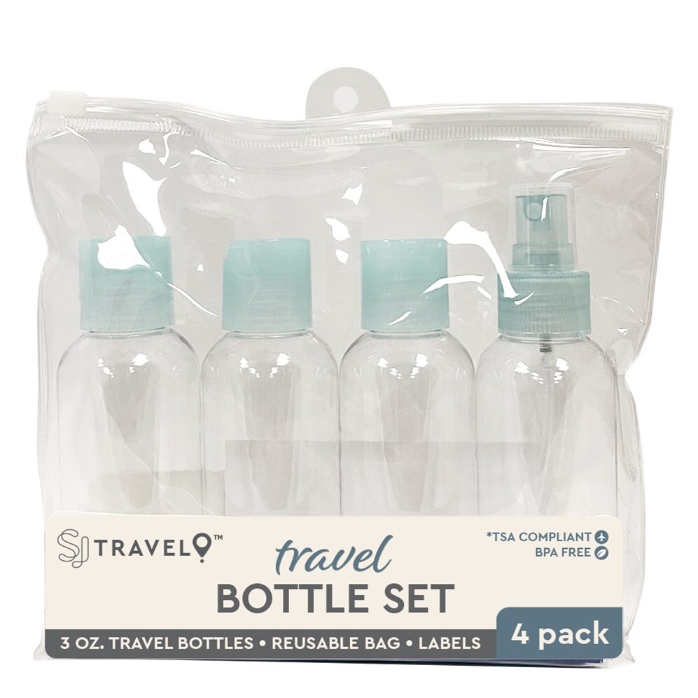 SJ Travel Plastic 4 Piece Bottle Set 3 oz, TSA Compliant with Reusable Bag and Labels-850042774489-LR-351032-1-LR eShop