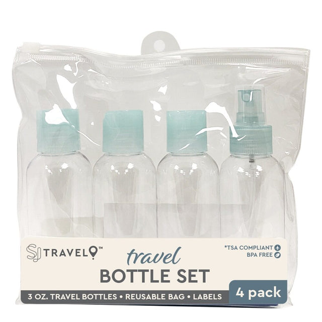 SJ Travel Plastic 4 Piece Bottle Set 3 oz, TSA Compliant with Reusable Bag and Labels-850042774489-LR-351032-1-LR eShop