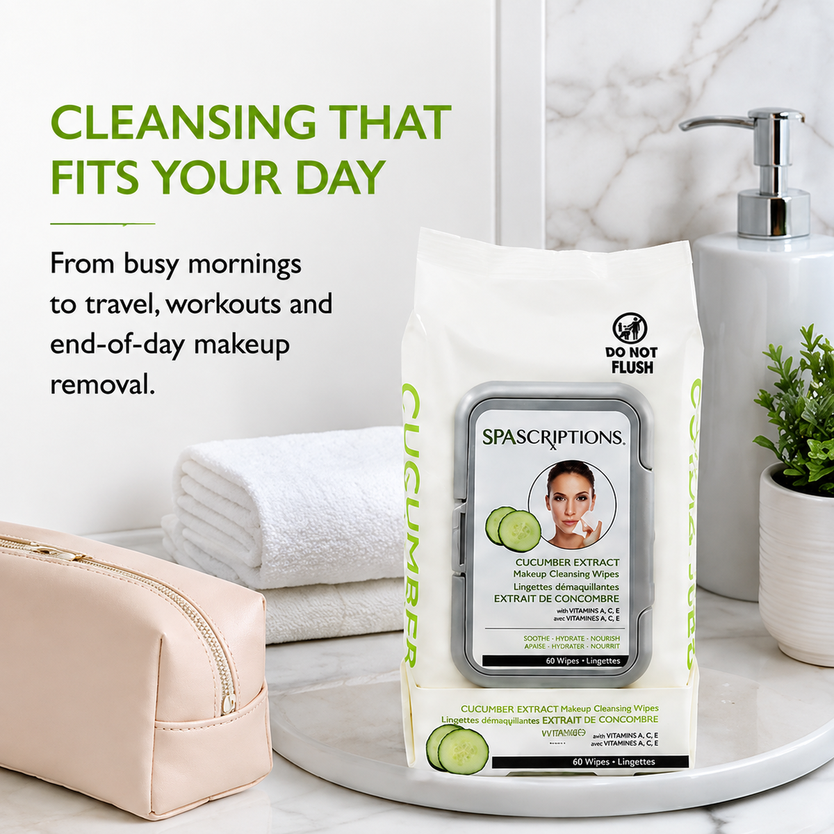 SPASCRIPTIONS Cucumber Extract Cleansing Wipes, 60 count-814655028919-LR-351001-4-LR eShop