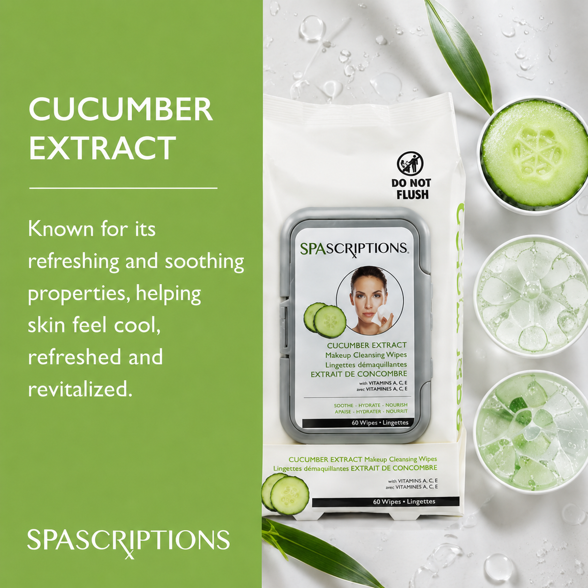 SPASCRIPTIONS Cucumber Extract Cleansing Wipes, 60 count-814655028919-LR-351001-6-LR eShop