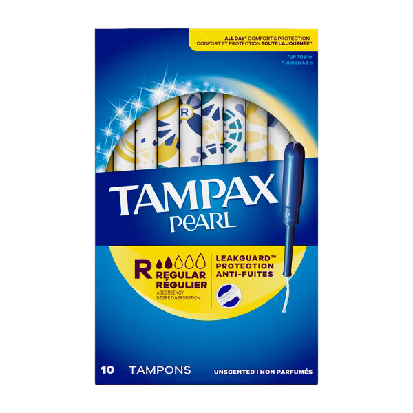 Tampax Pearl Tampons, with LeakGuard Braid, Regular Absorbency, Unscented, 10 Count-073010720756-LR-363301-1-LR eShop