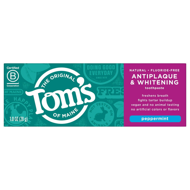 Tom's of Maine Antiplaque & Whitening Toothpaste - Peppermint, 1 oz-077326159019-LR-351299-1-LR eShop