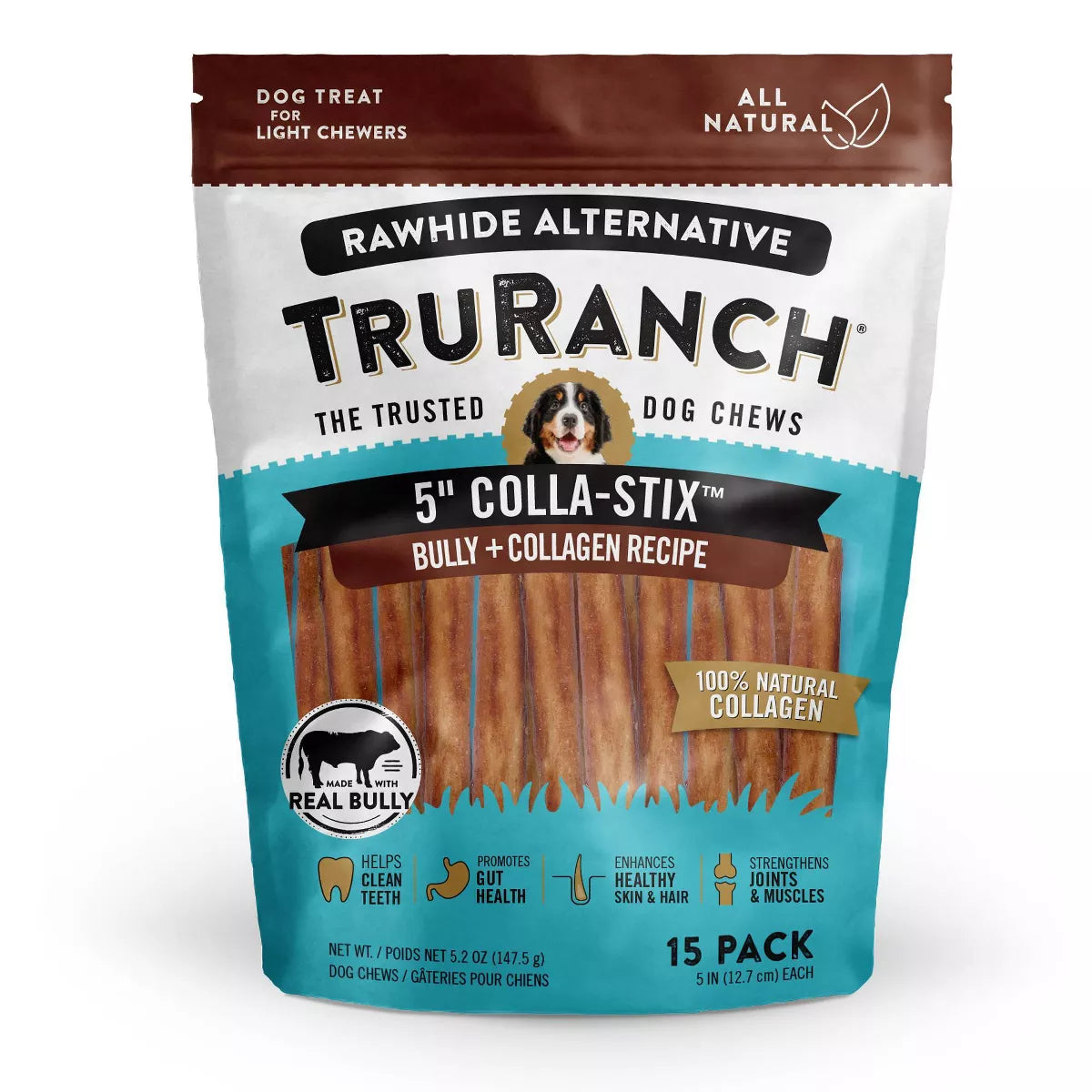 TruRanch 5" Collagen Bully Sticks Beef Flavor Dog Treats, 15 count-810022723555-LR-355502-1-LR eShop