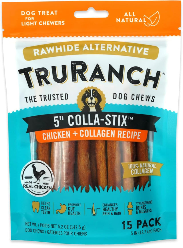 TruRanch 5" Rawhide Alternative Collagen Sticks for Dogs - Made with Real Chicken, 15 Count-810022720943-LR-348972-1-LR eShop