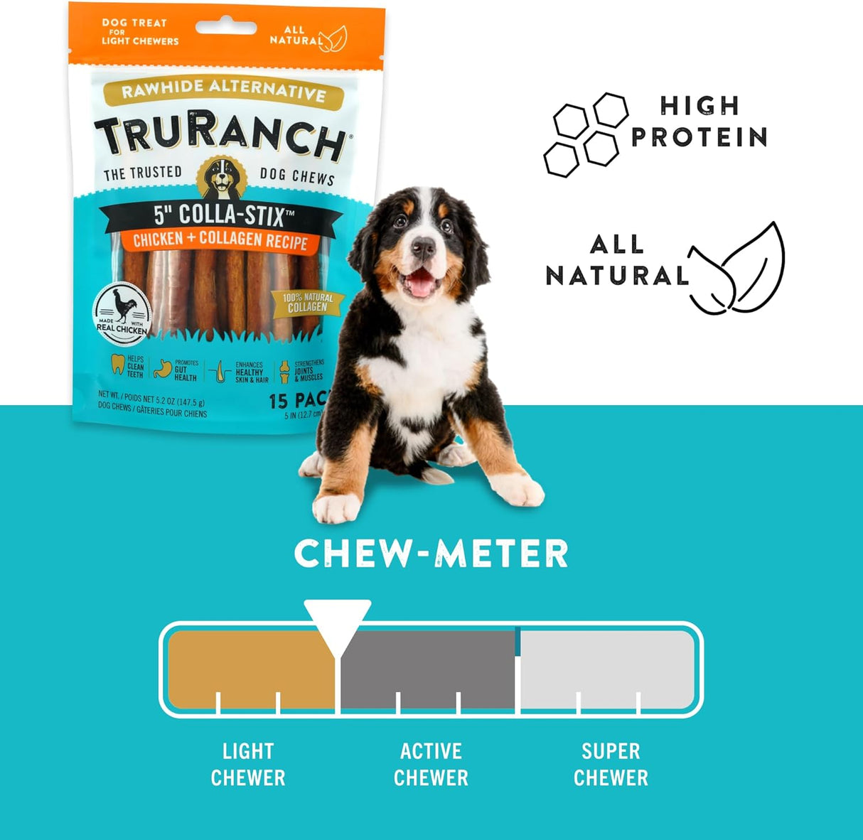 TruRanch 5" Rawhide Alternative Collagen Sticks for Dogs - Made with Real Chicken, 15 Count-810022720943-LR-348972-5-LR eShop