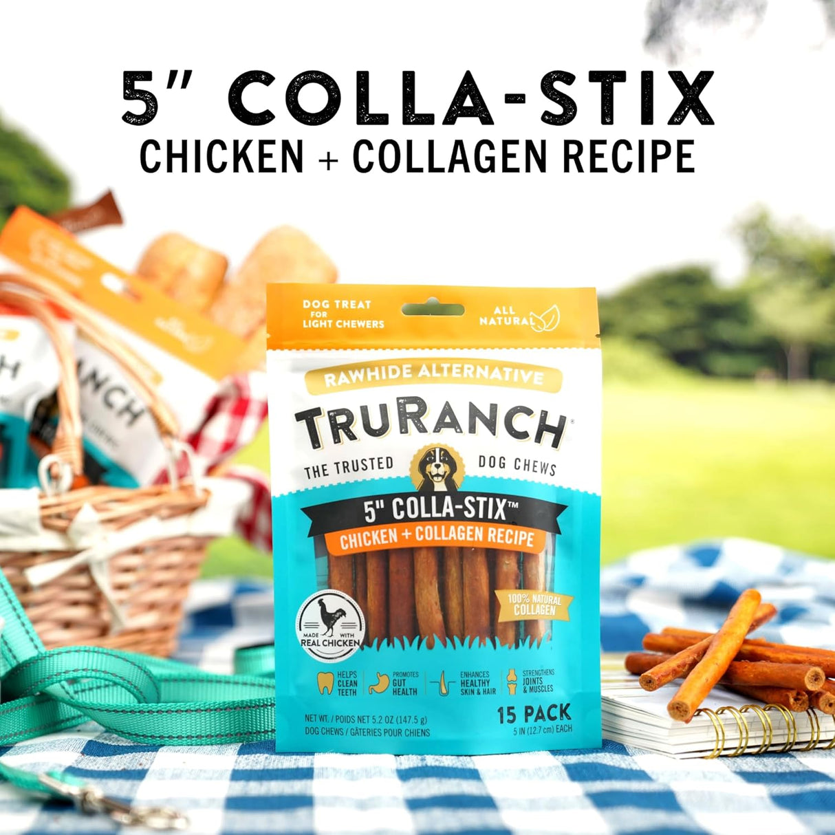 TruRanch 5" Rawhide Alternative Collagen Sticks for Dogs - Made with Real Chicken, 15 Count-810022720943-LR-348972-7-LR eShop
