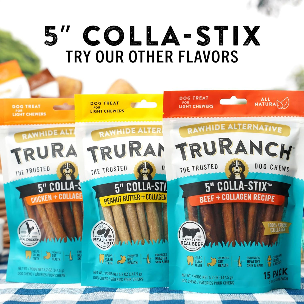 TruRanch 5" Rawhide Alternative Collagen Sticks for Dogs - Made with Real Chicken, 15 Count-810022720943-LR-348972-8-LR eShop