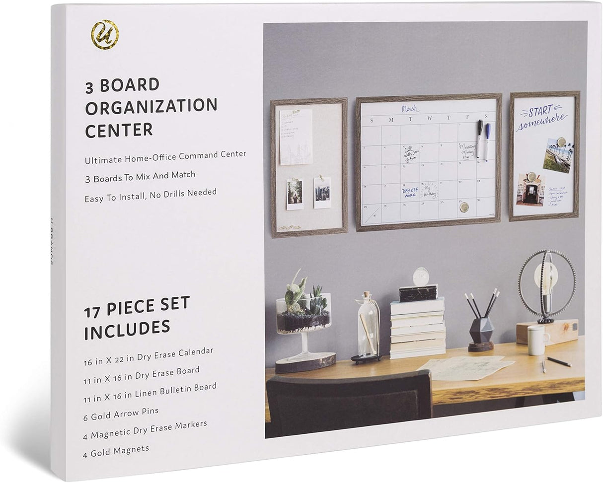 U BRANDS 3 Board Wall Organization Center with Rustic Wood Frame-843463148359-LR-362767-3-LR eShop