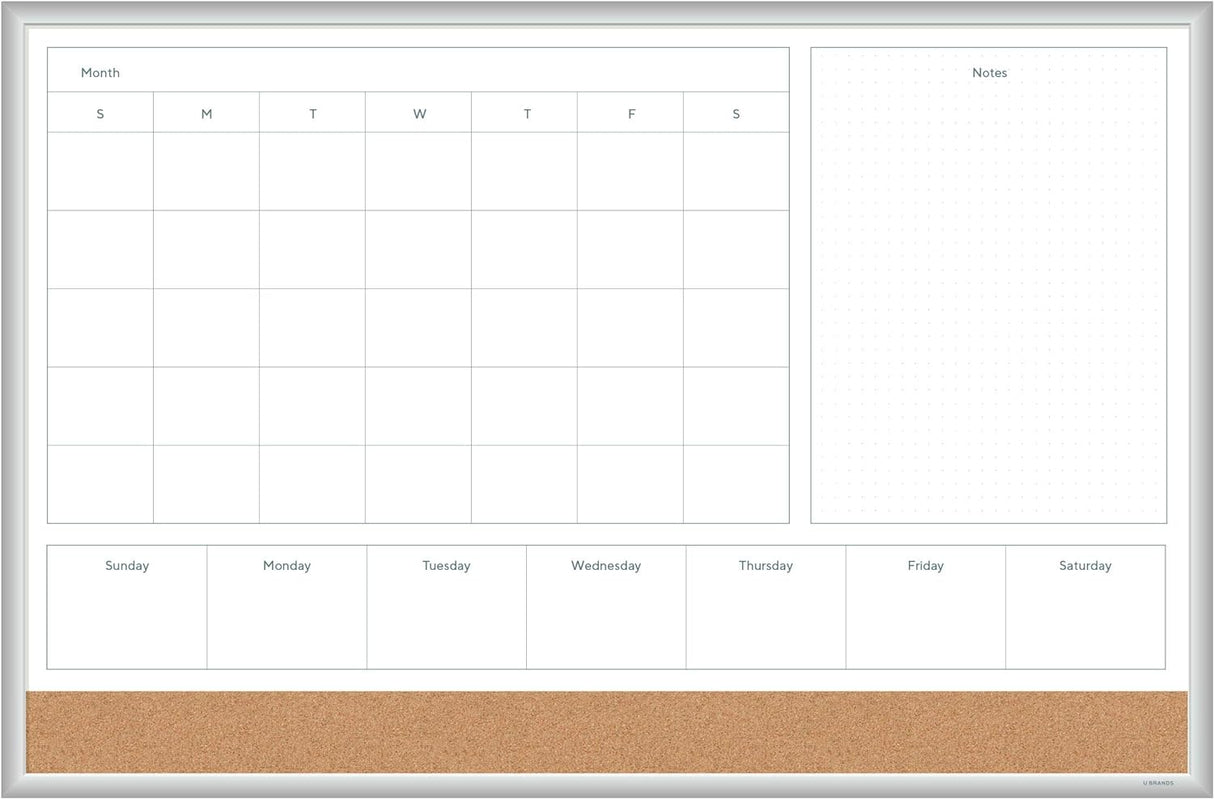 U BRANDS Magnetic Dry Erase 4-in-1 Calendar Board with Silver Aluminum Frame, 36" x 24"-843463138916-LR-362763-1-LR eShop
