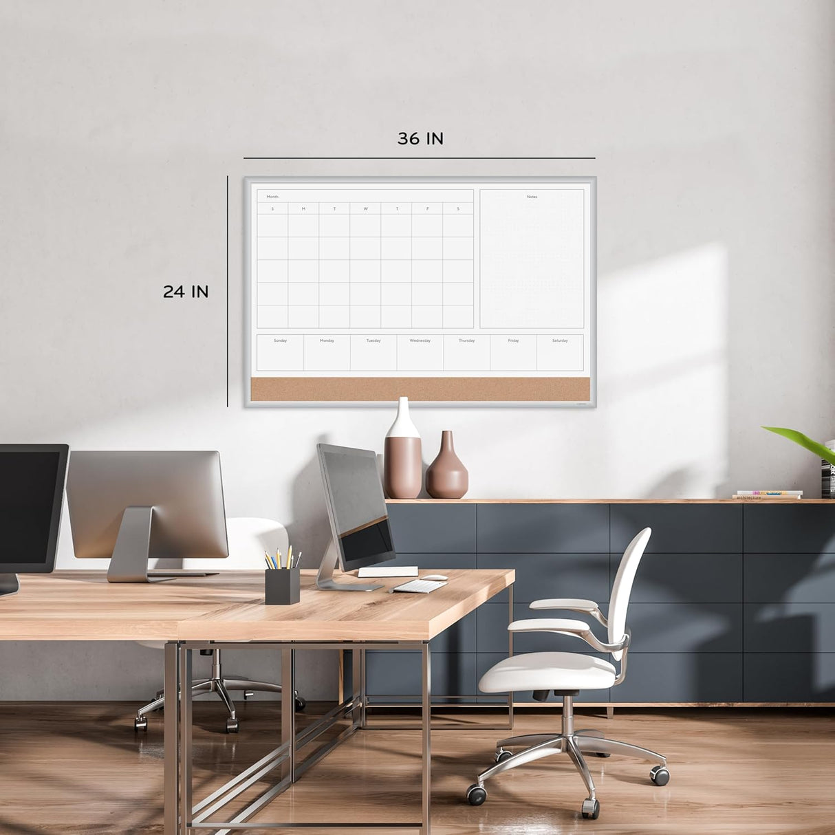 U BRANDS Magnetic Dry Erase 4-in-1 Calendar Board with Silver Aluminum Frame, 36" x 24"-843463138916-LR-362763-5-LR eShop
