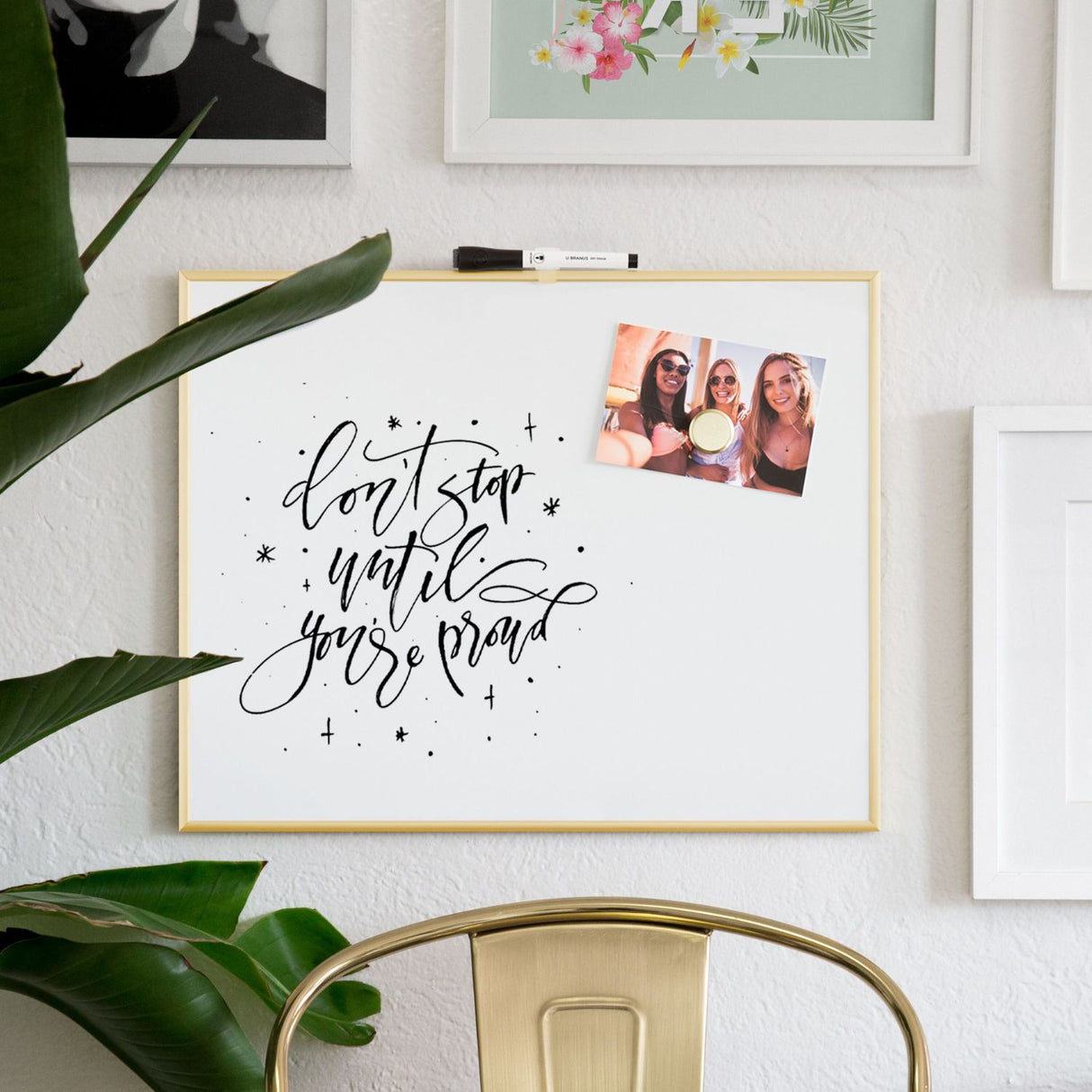 U BRANDS Magnetic Dry-Erase Board with Gold Decor Frame, 16" x 20"-843463155609-LR-362769-3-LR eShop