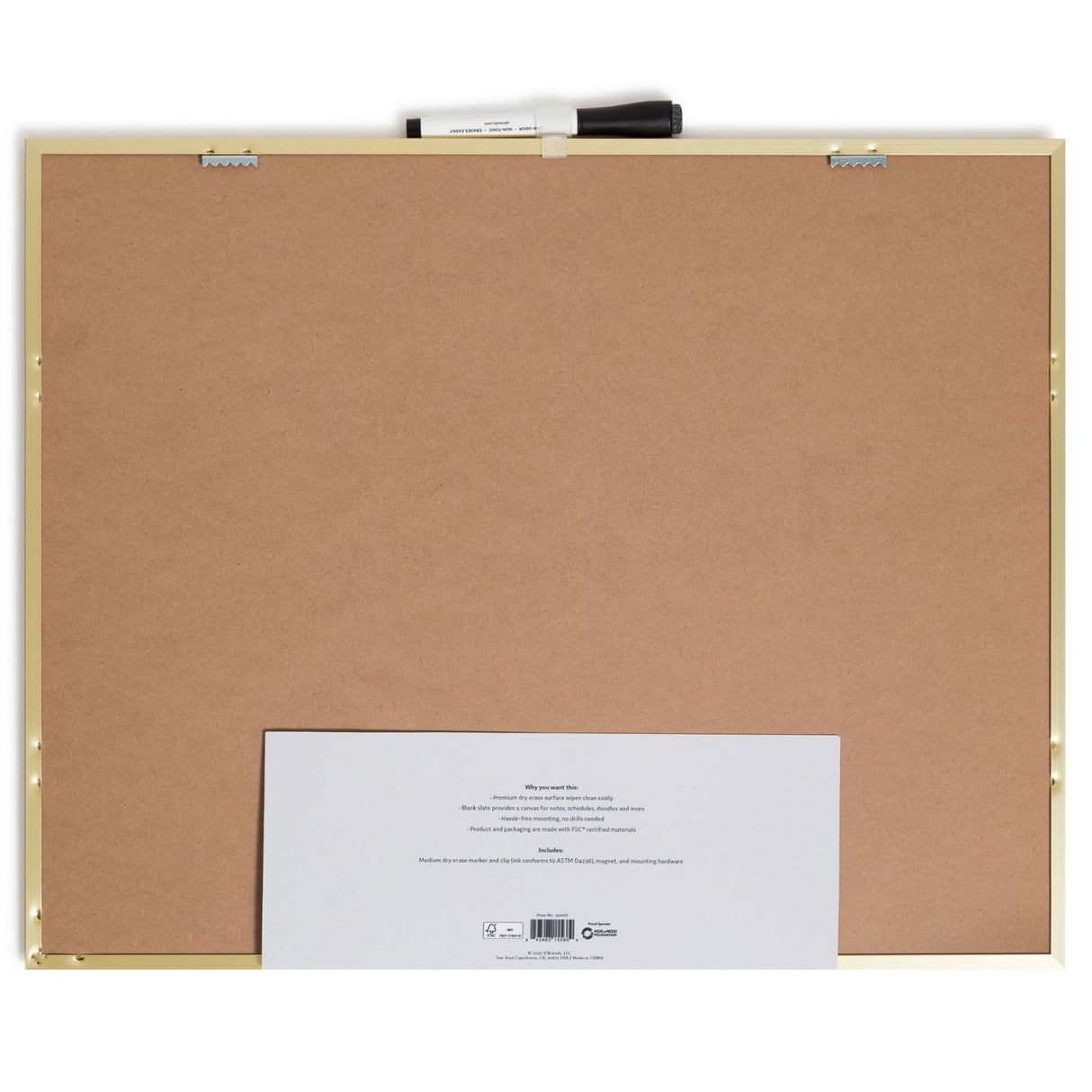 U BRANDS Magnetic Dry-Erase Board with Gold Decor Frame, 16" x 20"-843463155609-LR-362769-5-LR eShop