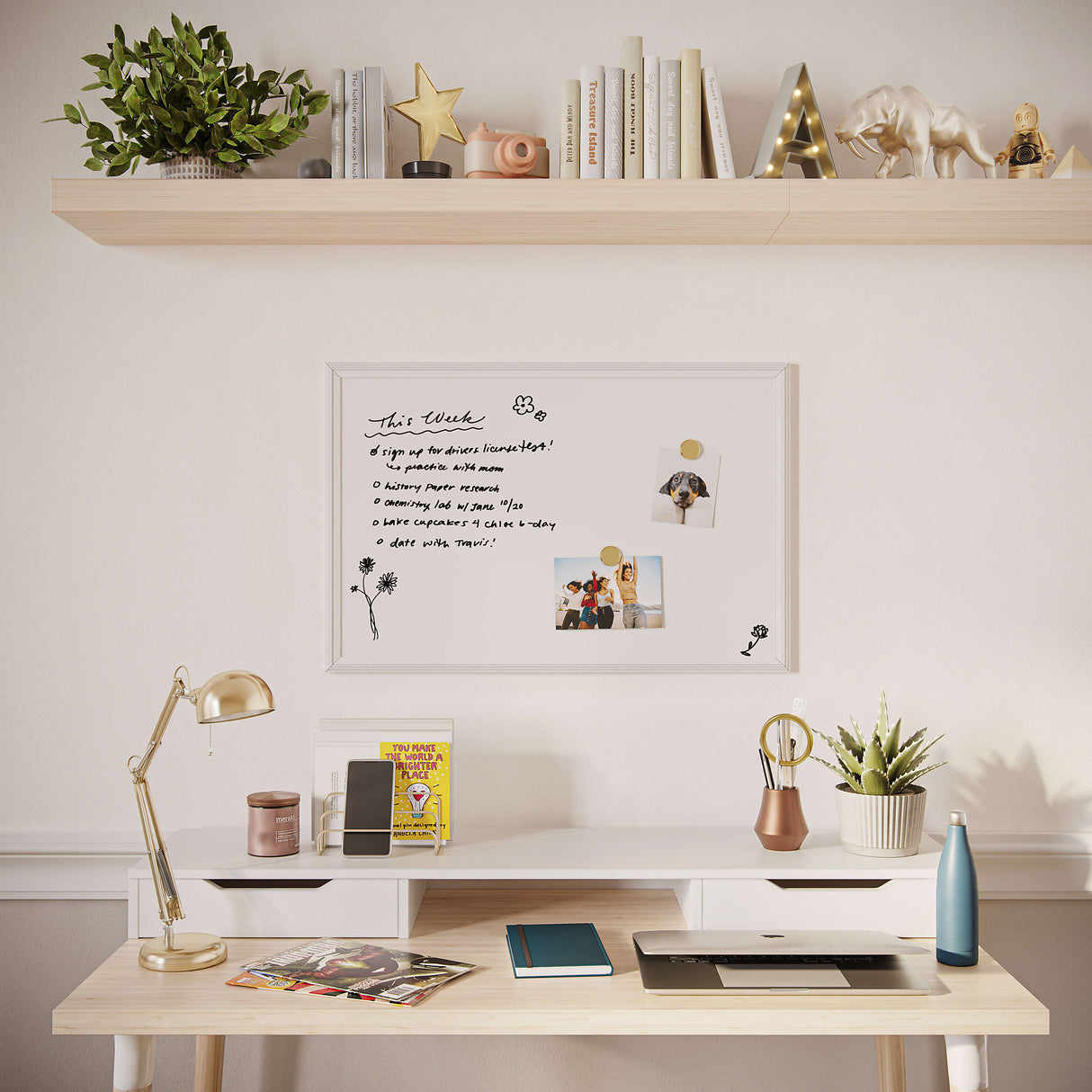 U BRANDS Magnetic Dry-Erase Board with White Decor Frame, 30" x 20"-817894020713-LR-362756-7-LR eShop