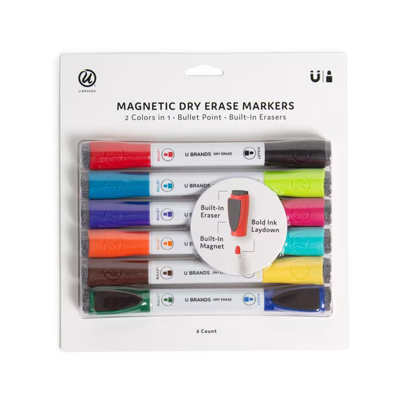 U Brands Magnetic Dry-Erase Markers, Double Ended, Chisel Tip, Assorted Colors, 6 Ct-812296025076-LR-362751-1-LR eShop