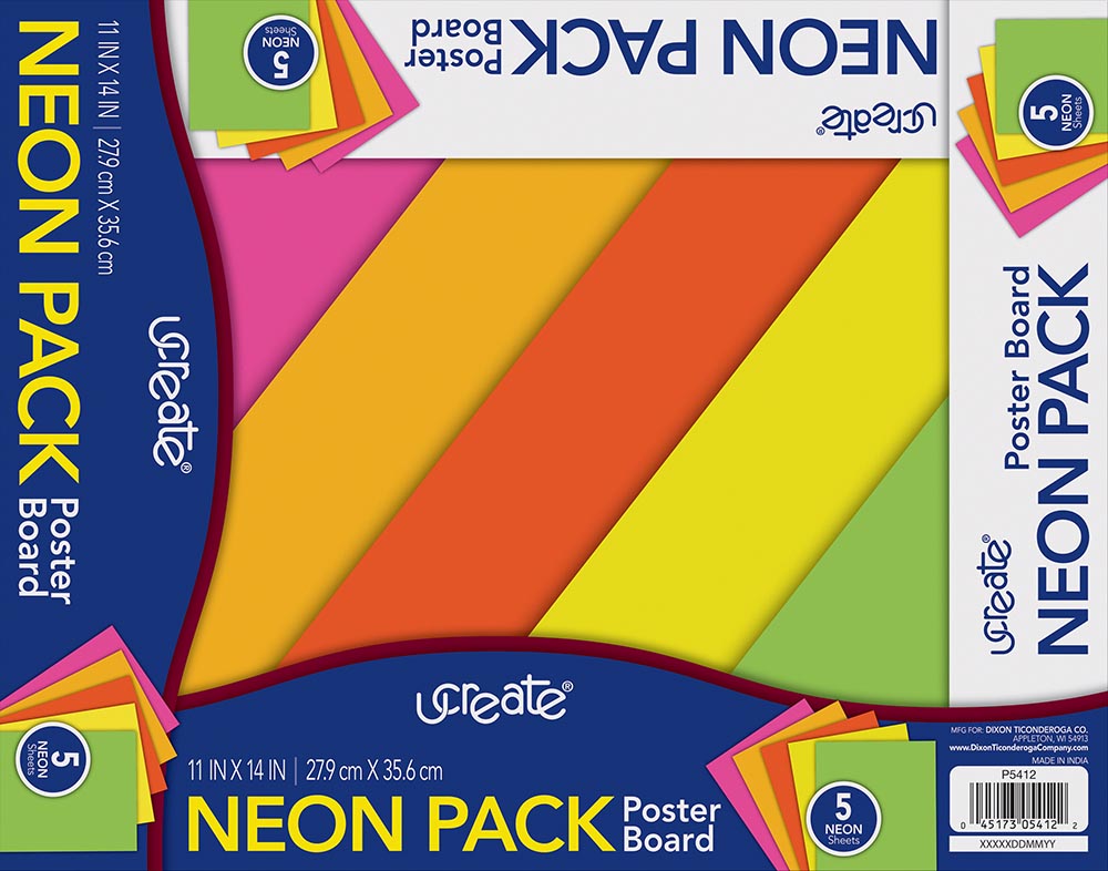 UCreate Poster Board, 5 count - Fluorescent Colors, 11" x 14"-045173054122-LR-186584-1-LR eShop