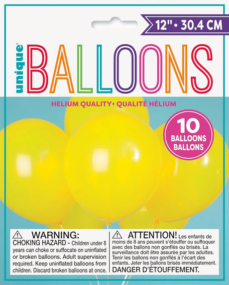 Unique 12" Latex Balloons, 10 count - Sunburst Yellow-011179545070-LR-359575-1-LR eShop