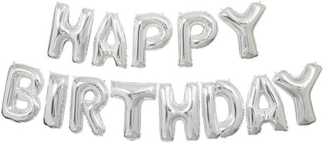 Unique 14" Foil Letter "Happy Birthday" Balloon Banner Kit - Stunning Silver-011179536801-LR-359573-2-LR eShop