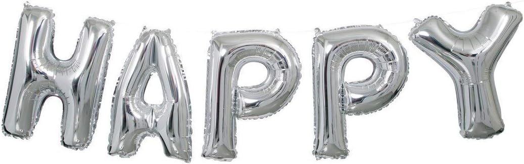 Unique 14" Foil Letter "Happy Birthday" Balloon Banner Kit - Stunning Silver-011179536801-LR-359573-3-LR eShop