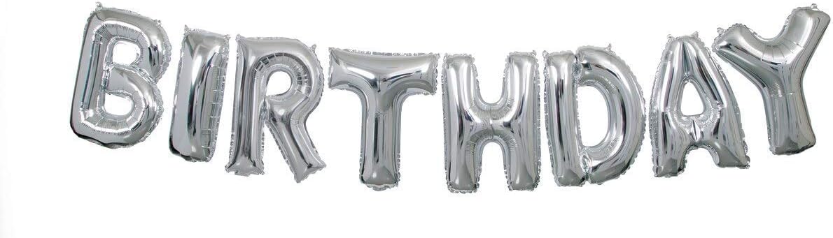 Unique 14" Foil Letter "Happy Birthday" Balloon Banner Kit - Stunning Silver-011179536801-LR-359573-4-LR eShop