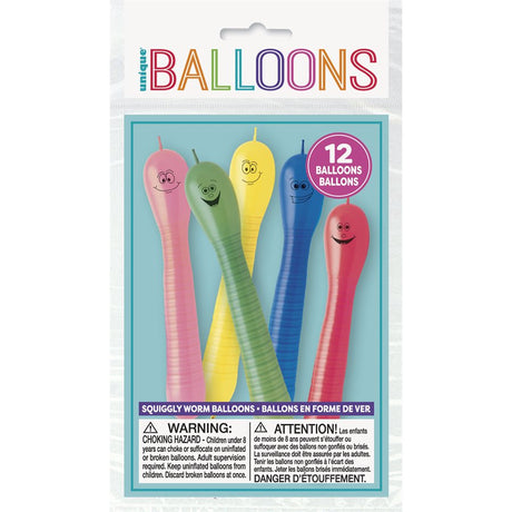 Unique 34" Squiggly Worm Balloons - Assorted Colors, 12 count-011179051403-LR-333451-1-LR eShop