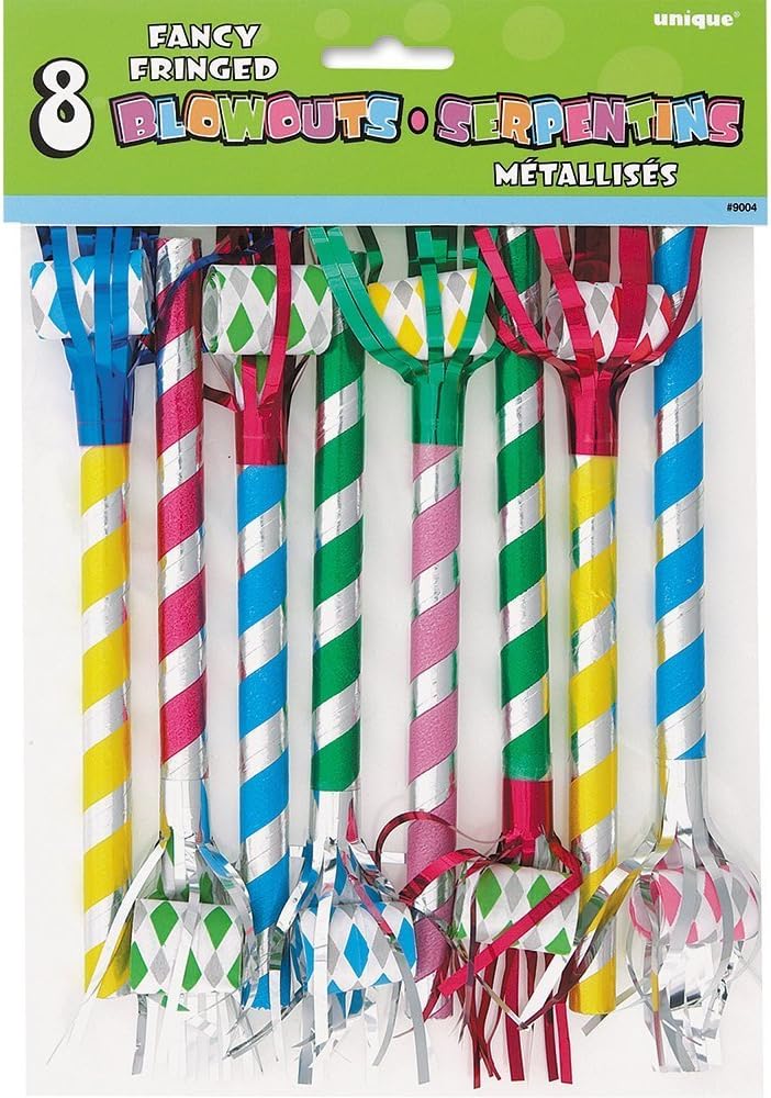 Unique Fancy Fringed Multicolor Metallic Stripes Party Blowouts, 8 pack-011179090044-LR-108718-1-LR eShop