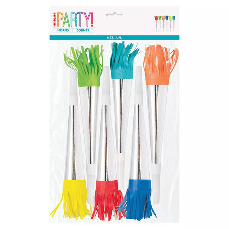 Unique Party! Foil Horn Blowouts with Colorful Fringe, 6 count-011179934744-LR-359595-1-LR eShop