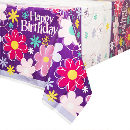 Unique Patterned Rectangular Plastic Table Cover, 54" x 84" - Birthday Blossom-011179402731-LR-307196-2-LR eShop