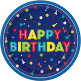 Unique Patterned Round 7" Paper Plates - Peppy Birthday, 8 count-011179747344-LR-359583-1-LR eShop
