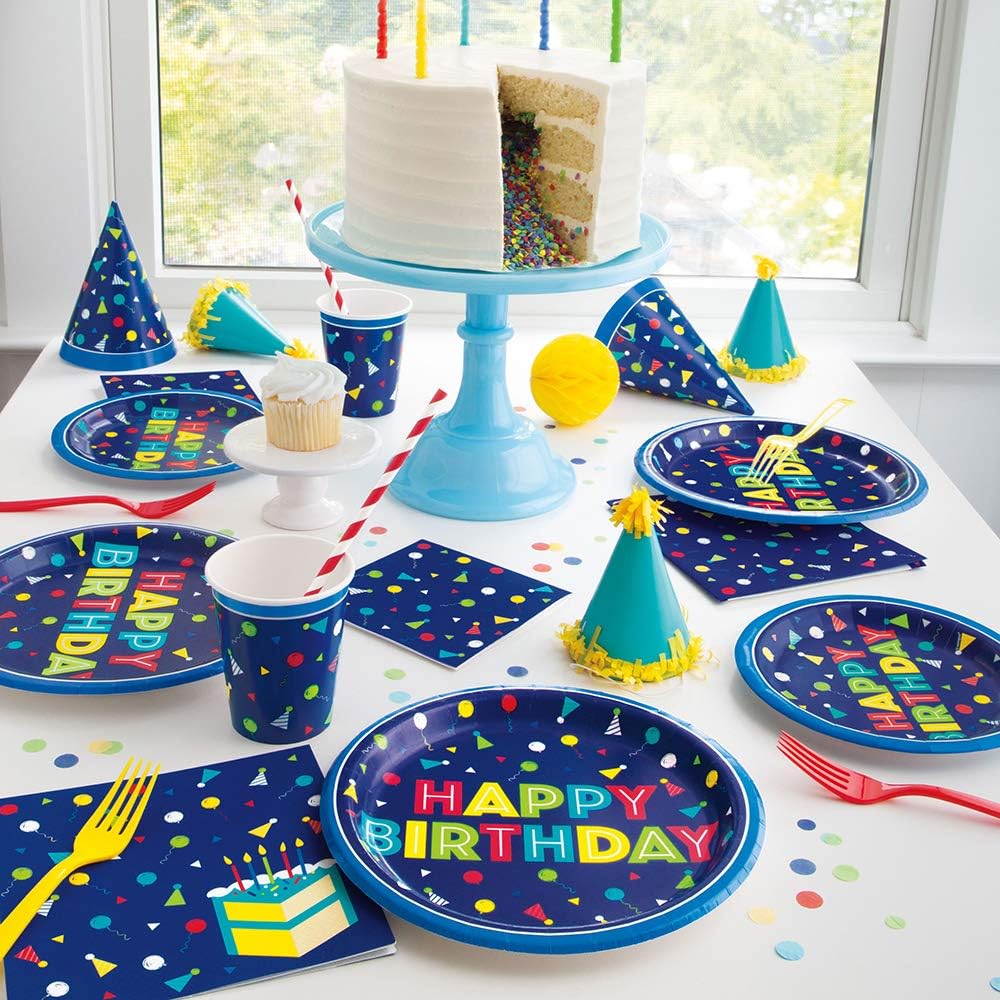 Unique Patterned Round 7" Paper Plates - Peppy Birthday, 8 count-011179747344-LR-359583-2-LR eShop