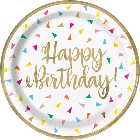 Unique Patterned Round 7" Paper Plates - Triangle Birthday, 8 count-011179261949-LR-359564-1-LR eShop